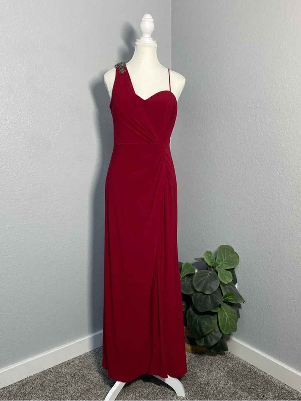 XSCAPE WOMEN'S RED BEADED ONE SHOULDER GOWN PROM DRESS FAIRYCORE COCKTAIL Y2K